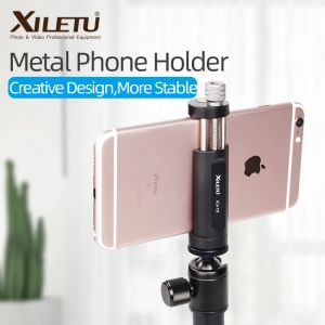 Tripods XILETU XJ10 56mm to 95 mm Universal Aluminum Alloy Metal Phone Holder Clip Mount w 1/4 Screw Hole Bubble Level for Smartphones