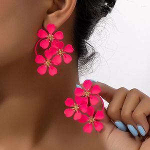 Kolczyki Dangle Modern Fashion Flower Stud For Women Girls Jewelry Korean Vintage Kolorowa podwójna warstwowa szkliwa kwiecista po kolczykach