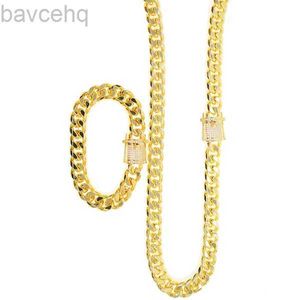 Pendant Necklaces Iced Out Bling cuban necklace set Full Paved cz clasp Hip Hop Necklace bracelet set for Men Miami Cuban Link Gold filled Mens Chain 240302