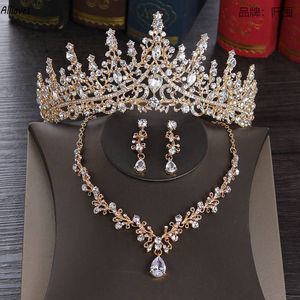 Cristais de luxo conjuntos de jóias de noiva para casamento ouro prata brilhante strass coroa colar brincos conjunto feminino acessórios ocasião formal cl3346