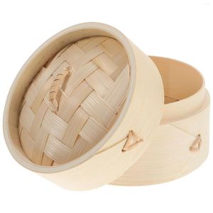 Double Boilers Steamer Dumpling Bamboo Steaming Basket With Cover Covered Food Reusable Convenient