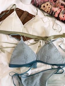 Sutiãs conjuntos japonês doce e confortável bralette triângulo copo sem anel de aço fino conjunto de roupa interior renda sutiã fresco mostrar pequena lingerie