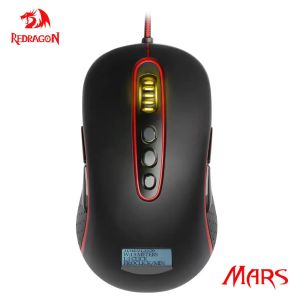 Ratos REDRAGON MARS M906 USB Wired Gaming Mouse 4000DPI 11 botões mouses programáveis ergonômicos para computador PC Gamer velocidade de exibição LCD