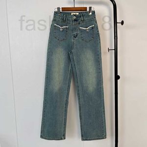 Women's Jeans Designer 24 Spring/Summer New Pocket Love Pearl Chain High Waist Narrow Straight denim Pants for Women 3ZTP