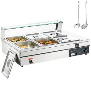 Processors VEVOR Commercial Electric Soup Food Warmer with 3/6/10/12 Pans Stainless Steel Bain Marie Buffet Countertop for Home Restaurant