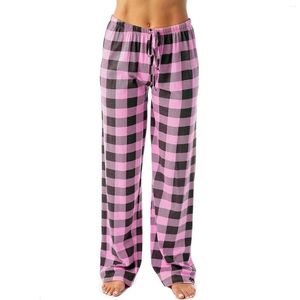 Women's Pants Loose Wide Leg Pajama For Women Casual And Comfortable Micro Elastic Plaid Home Drawstring Waist Trousers