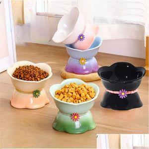 Cat Bowls & Feeders Supplies Cat Gradient Ceramic Bowl Elevated Pet Food Water Feeders Tilted Puppy Dogs Drinking Eating Drop Delivery Dhf1N