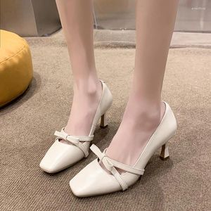Dress Shoes Sexy Women Square Toe High Heels 2024 Spring Shallow Fashion Bow Party Elegant Pumps Zapatos Mujer