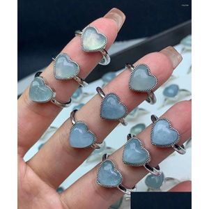 Cluster Ringe Silber Farbe Trendy Vintage Chalcedon Hellblau Herz Party Ring für Frauen Geschenk Tropfen Schmuck Großhandel Drop Lieferung Dhzro