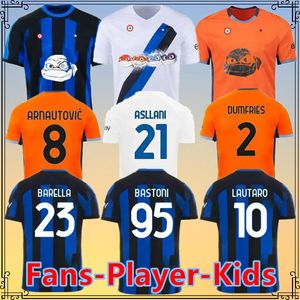 Fãs Jogador 23 24 LUKAKU LAUTARO Inters Milans camisas de futebol ANIVERSÁRIO CORREA DZEKO BARELLA SKRINIAR 2023 2024 BROZOVIC Home away camisa de futebol masculino kit infantil