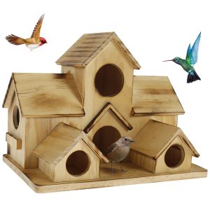 Nester Neues Vogelhaus mit 6 Löchern, handgefertigtes Vogelhaus aus Holz, hängender Vogelnistkasten, langlebiges Vogelhaus, Hotel, großes Kolibri-Haus