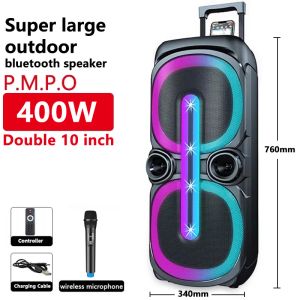 Lautsprecher P.M.P.O 400W Super großer Bluetooth -Lautsprecher im Freien 10 Zoll Doppelhorn Subwoofer tragbarer drahtloser Säulen -Säulen -Bass -Sound mit Mikrofon FM