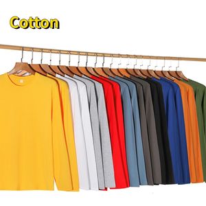 Spring Men Cotton Long Sleeve TShirt Pure Color Casual Tee Shirts Tunics Mens Clothing200300g 240228