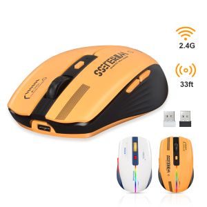 Mouse ergonômico para jogos, recarregável, 2.4g, sem fio, mudo para computador, laptop, led, retroiluminado, para windows, mac e linux