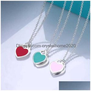 Anyv0P6 Stainless Steel Sweet Love Heart Designer Necklace For Women Cross Pink Blue Red Cute Choker Luxury Brand Jewelry P44X Drop D Dh5Xd