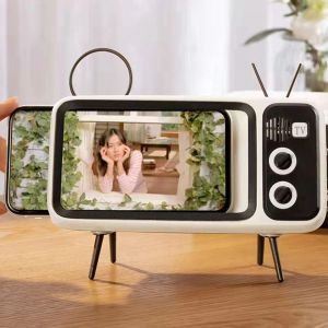 Głośniki retro telewizja uchwyt na telefon komórkowy stoisko za 4,76,7 cala telefonu z bezprzewodowym odtwarzaczem muzyki głośnikowej Bluetooth Audio Cute Desk Stand