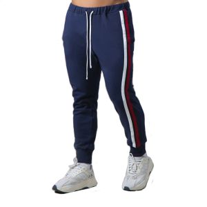 Sweatpants Mens Cotton Running Pants GYM Navy Blue Stripe Joggers Streetwear Casual Sport Trousers Training Workout Fitness Sweatpants