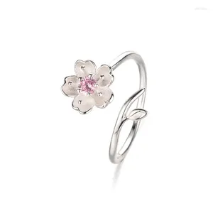 Cluster-Ringe eingetroffen 925 Sterling Silber für Frauen verstellbare Größe Ring rosa Zirkon Kirschblüte