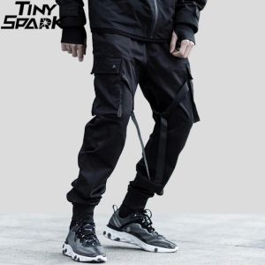 Spodnie 2023 Hip Hop Streetwear Spodnie Kieszonki Mężczyźni harajuku harem pant swag wstążka joggery spodnie czarne hiphopowe spodnie dresowe High Street