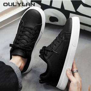 Solid Color White Black Shoes For Men Fashon Artificial Pu Casual Board Trendy Student Footwear 240223
