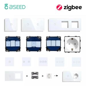 Управление BSEED Нет нейтральных интеллектуальных переключателей Zigbee Trance Scous Glass Frame Eu Smart Function Parts Support Smart Life Google Alexa приложение