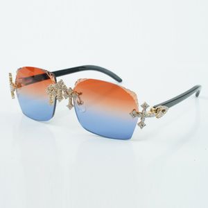 Fabrik-Direktverkauf, modische Cross-Komplettset-Sonnenbrille mit Diamantschliff 3524018 mit schwarzem Büffelhornbügel, UV-Schutz und Sonnenschutzbrille, Größe 18–140 mm