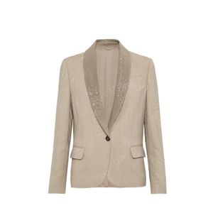 Designer Mulheres Blazers Brunello Cuccinelli Linen Spring Linen Brown Marrom Lação de Manga Longa Casacos