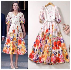 2024 Spring Summer Floral Print Women's Dress V-Neck Zipper Short-Sleeve Woman's Casual Long Dresses AS054