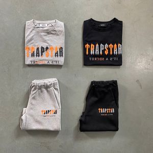 Trapstar shorts camiseta terno cinza e preto moda europeia e americana roupas hip-hop camiseta respirável shorts soltos roupas esportivas de verão