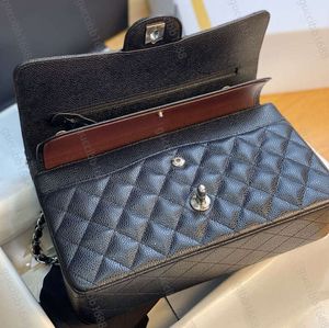 2024 10A Mirror Quality Classic Quilted Double Flap Bag 25cm Medium Top Tier Genuine Leather Bags Caviar Lambskin Black Purses Shoulder Designer Handbag 1135ess