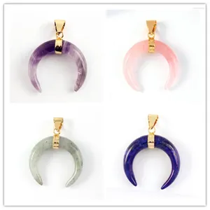 Pendant Necklaces Crystal Crescent Moon Natural Amethyst Rose Quartz Lapis Lazuli Black Agate Opal Stone Jewelry For Anniversary Gifts