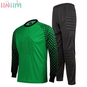 Meninos futebol goleiro esporte terno de treinamento de futebol uniforme manga longa esponja acolchoada camiseta com moletom roupas esportivas 240220