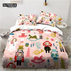 sets Cartoon Nutcracker Duvet Cover Set Christmas Tree Star Bedding Set Microfiber Royal Guarder Comforter Cover Twin King Queen Size