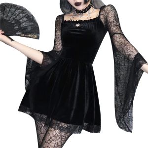 Klänning xingqing gotiska klänningar för kvinnor fyrkantiga hals spets lapptäcke spindel webblare hylsa en linje klänningar e tjej mörk akademi klänning