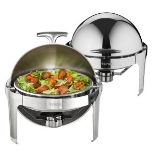 Processorer vevor roll topp chafing skål buffé set 6 qt 2 pack rostfritt stål chafer med 2 full storlek pannor rund catering varmare server