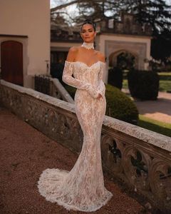 Charmina Mermaid Lace Wedding Dresses With Long Sleeves Women Sweetheart Bride Dress Sexy Backless Off Shoulder Bridal Gowns