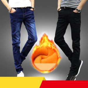 Pants Denim Jeans Men's Plus Velvet Thicken Thermal Warm Youth Straight Teenager Casual Long Pants Slim Autumn And Winter Pencil Pants