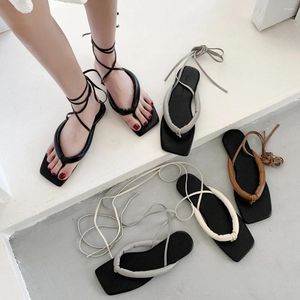 Sandals Women's Summer Soft Bottom Fashion Lace-up Shoes 2024 Designer Slide Flip-flops Flat Women J558