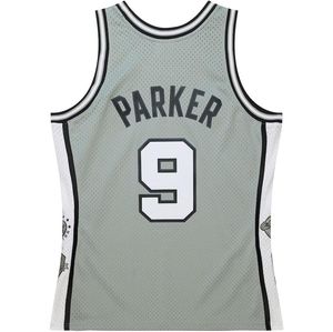 Genähte Basketball-Trikots Nr. 9 Tony Parker 2001–18 HOF, graues Mesh-Hardwoods, klassisches Retro-Trikot, Herren, Damen, Jugend, S-6XL
