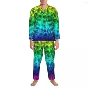 Mäns Sleepwear Pyjamas Men Rainbow Glitter Sparkle Room Nightwear Metallic Sequins 2 Pieces Vintage Pyjama Set Romantic Overdimased Home