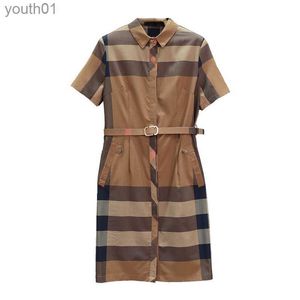 基本的なカジュアルドレスドレスデザイナードレス半袖のカジュアルな格子縞のシャツドレスレディースレディースベルト240302