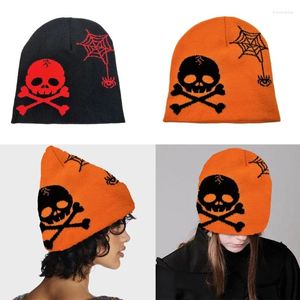 Berets de malha gorro chapéu para estudantes adulto à prova de vento dobrável inverno artesanal halloween crânio jacquard esqui ciclismo