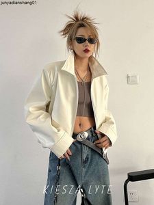 Womens Leather Style Short Jacket for Women High Waist and Loose Pu Motorcycle Street Fashion Coat