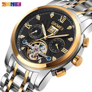 Watches Skmei Mechanical Watch Steel Band Month Date Week Display Hardlex Glass Men Watches Waterproof Military Wristwatch Reloj