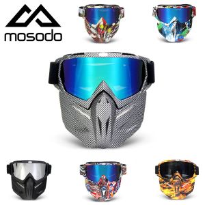 Óculos mosodo óculos de esqui da motocicleta com máscara facial removível para homens mulheres óculos de esqui snowmobile antifog eyewear