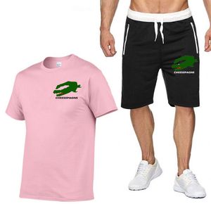 Yeni Erkeklerin Gevşek Moda Sporları Takım Erkekler Fitness Koşu Sporları Kısa Kollu T-Shirt Pantolon Erkek Giysileri 2 Set