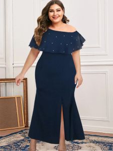 Dresses Plus Size 4xl 5xl Long Ruffle Dress Women One Shoulder Beads Sexy Bodycon Slit Dress Evening Birthday Party Ocn Event Robe