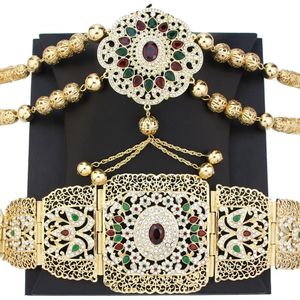 Sunspicems Gold Color Marocko Jewelry Caftan Belt Shoulder Chest Chain Women Belly Chain Body Jewely Bride Wedding Accessories 240227