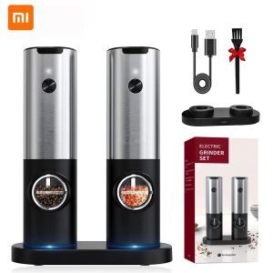 Controllo Xiaomi Set macina sale e pepe elettrico ricaricabile con base di ricarica Macina sale e pepe automatico in acciaio inossidabile