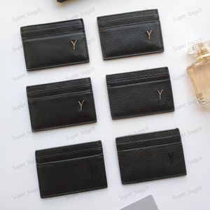 Luxury designer card holders women mini wallets black fashion leather metal letters card holders designer men pure pure color double sided card slot